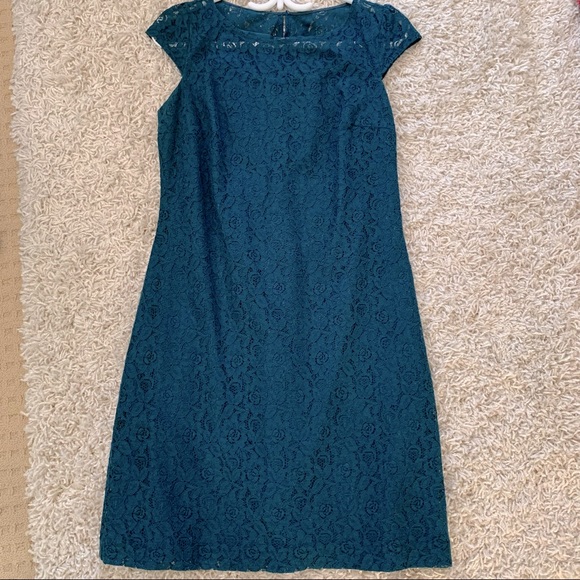 Teal, A-line, Lace Dress - Picture 1 of 7
